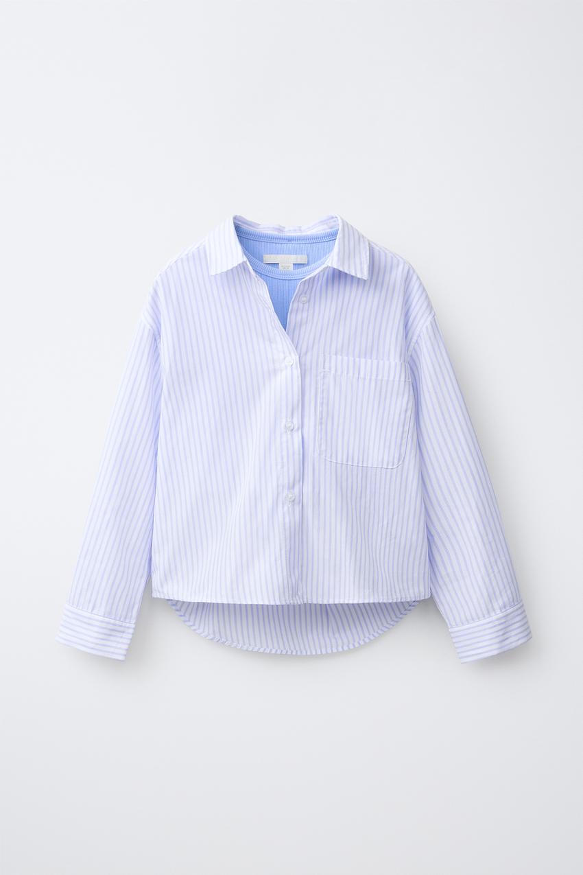 ZARA STRIPED SHIRT AND EMBROIDERED RIB T-SHIRT SET — photo 2