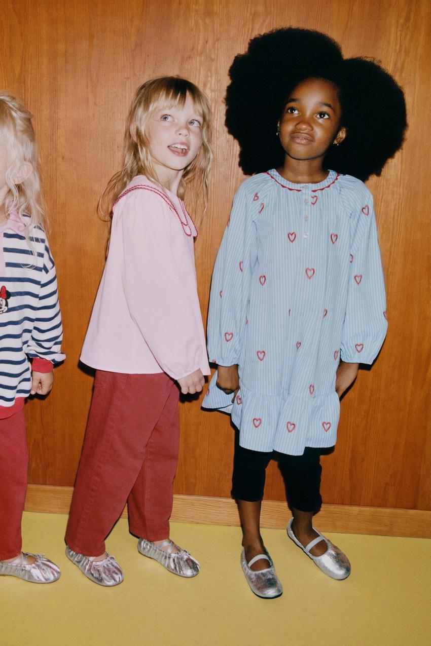 ZARA STRIPED EMBROIDERED HEART DRESS — photo 1