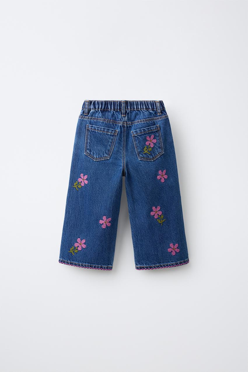 ZARA EMBROIDERED FLORAL CULOTTE JEANS — photo 2