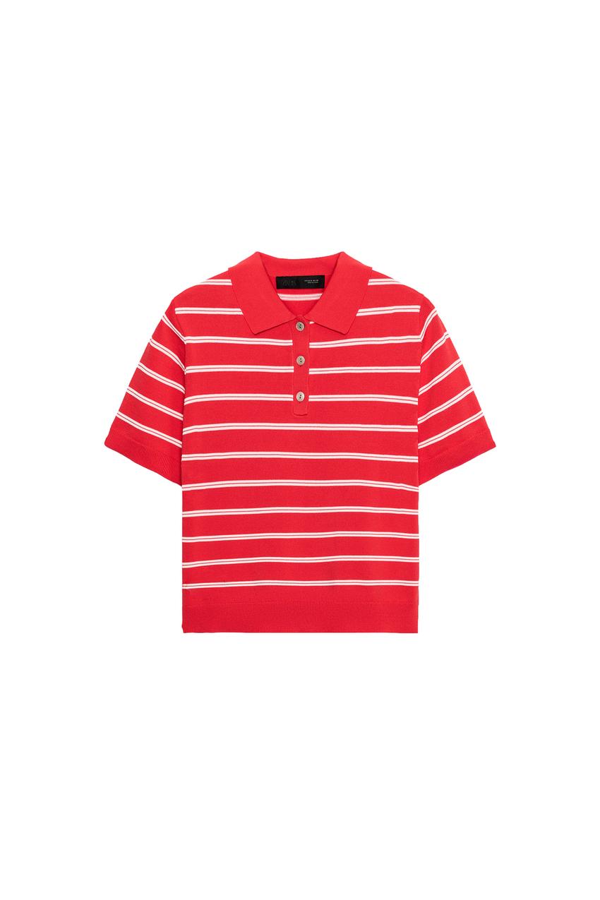 ZARA STRIPED SHORT SLEEVE KNIT POLO TOP — photo 3