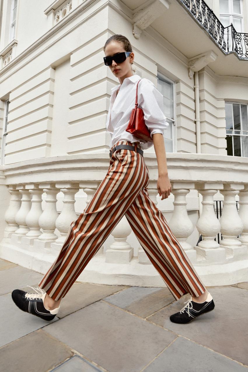ZARA BELTED STRIPED TROUSERS — photo 1
