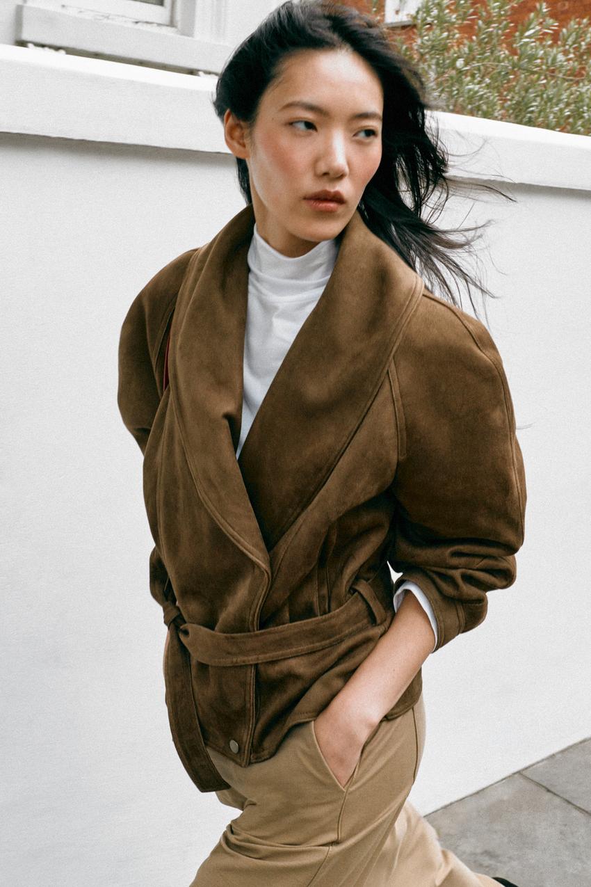 ZARA FAUX SUEDE BELTED JACKET — photo 1