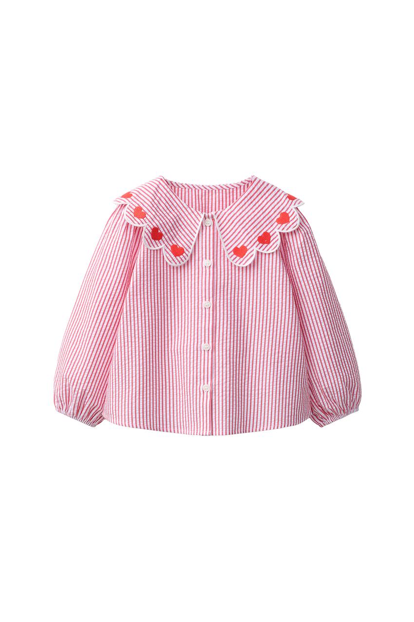 ZARA HEART AND STRIPE PETER PAN COLLAR SHIRT — photo 3