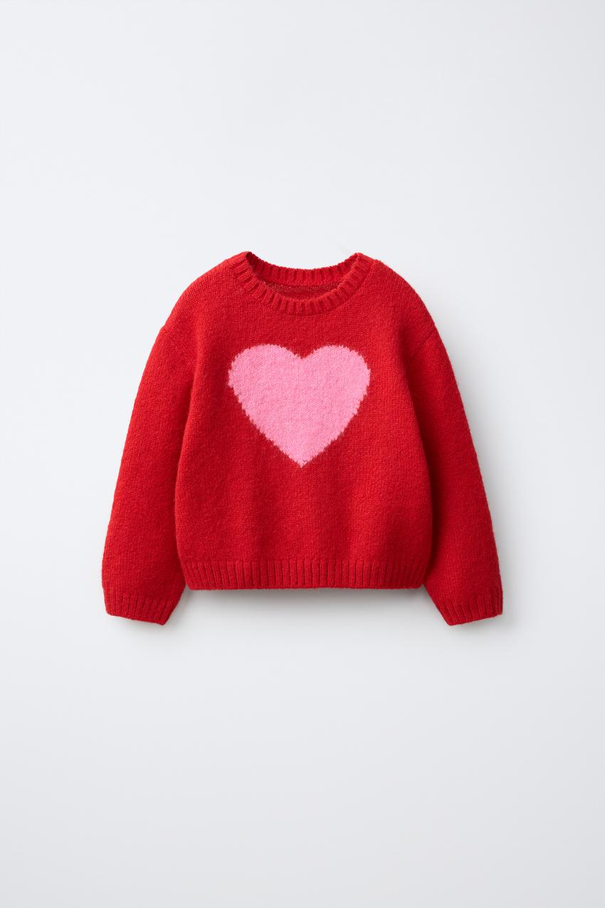 ZARA HEART PRINT KNIT SWEATER — photo 1