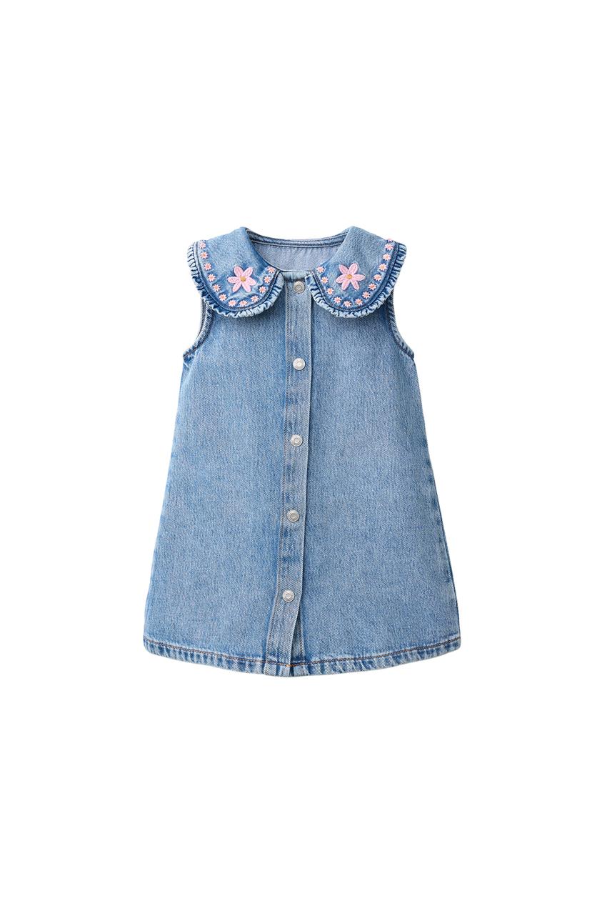ZARA EMBROIDERED COLLAR DENIM DRESS — photo 3