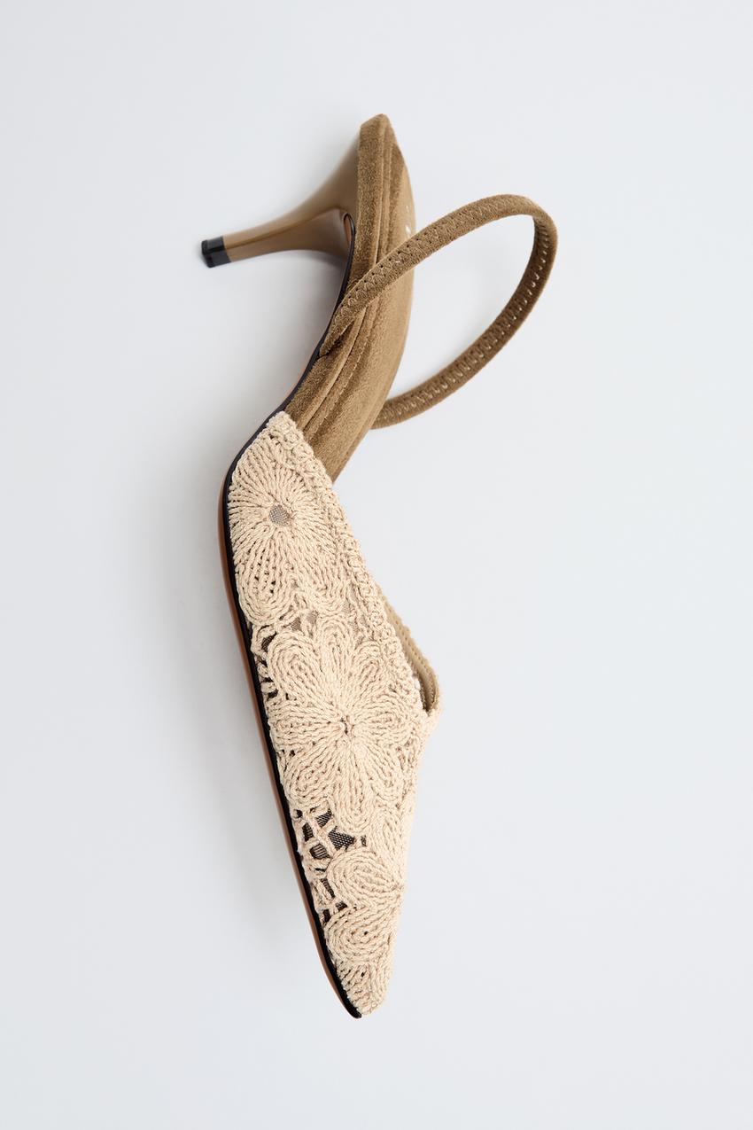 ZARA EMBROIDERED SLINGBACK HEELS — photo 1