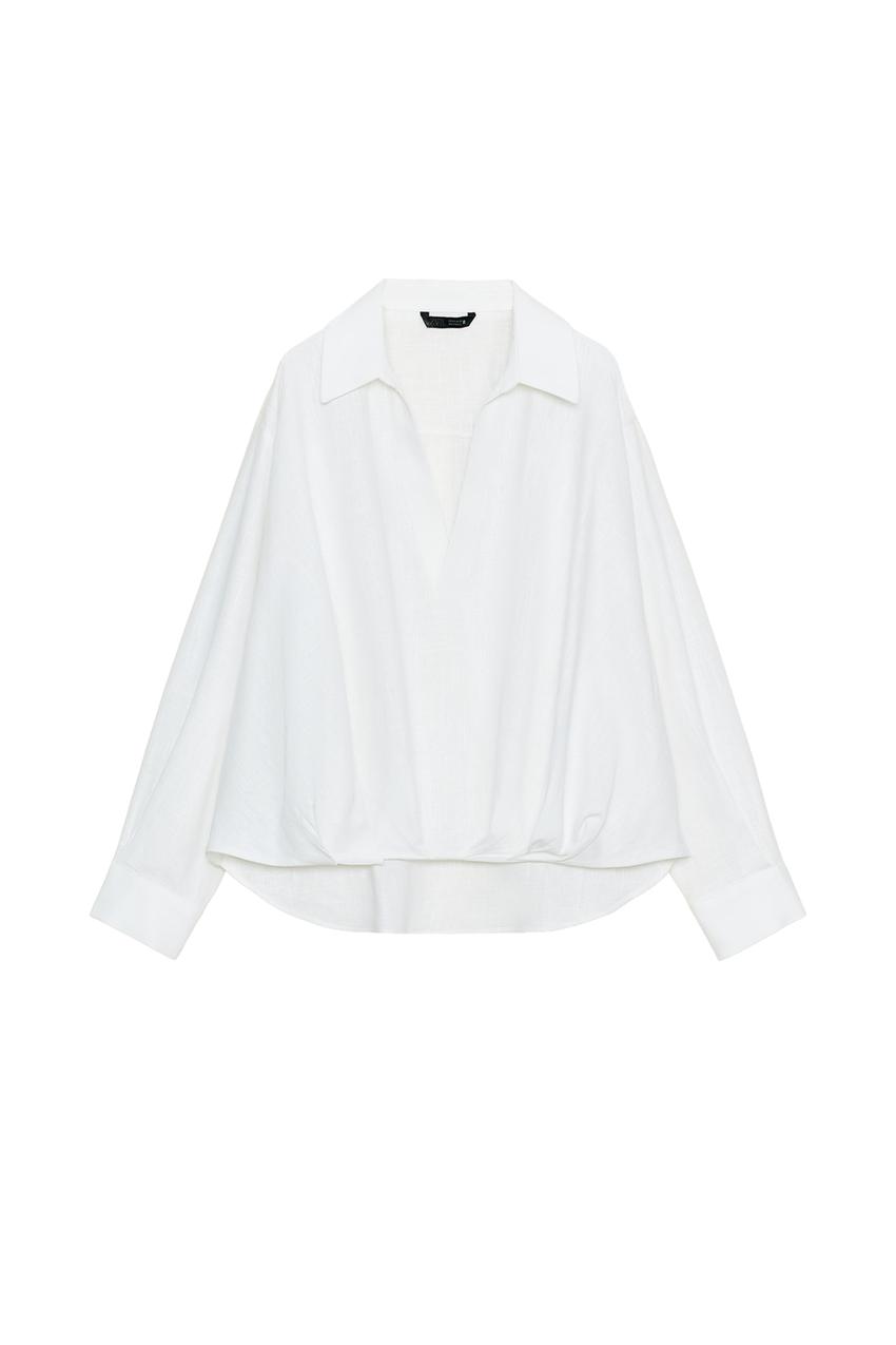 ZARA LINEN BLEND SHIRT WITH PUFFED HEM — photo 3