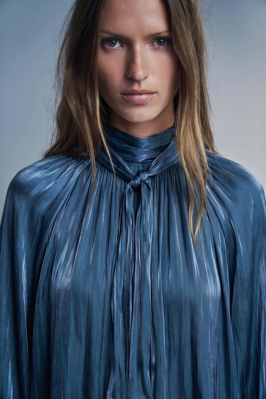 ZARA SATIN TIE BLOUSE — photo 2