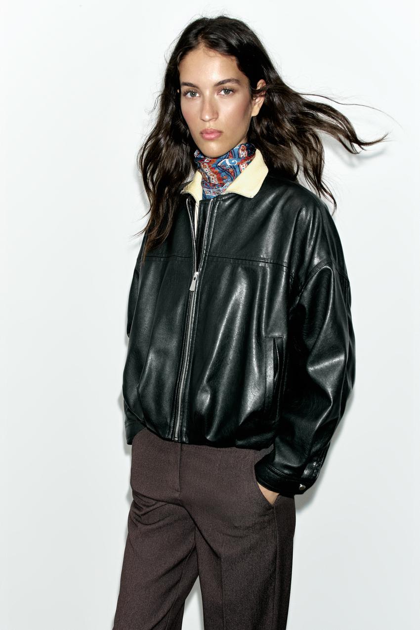 ZARA FAUX LEATHER BALLOON BOMBER JACKET — photo 1