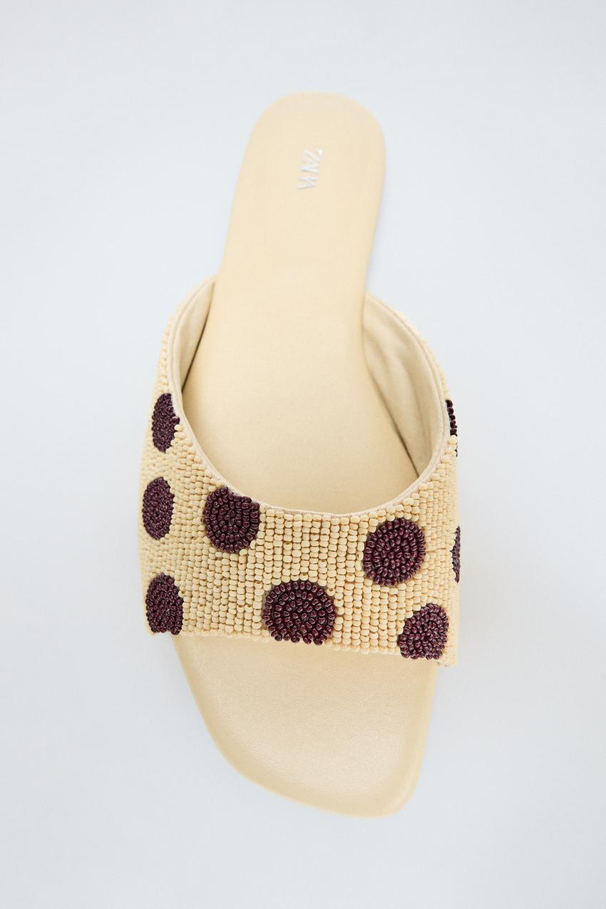 ZARA PRINTED BEADED FLAT SANDALS — photo 1