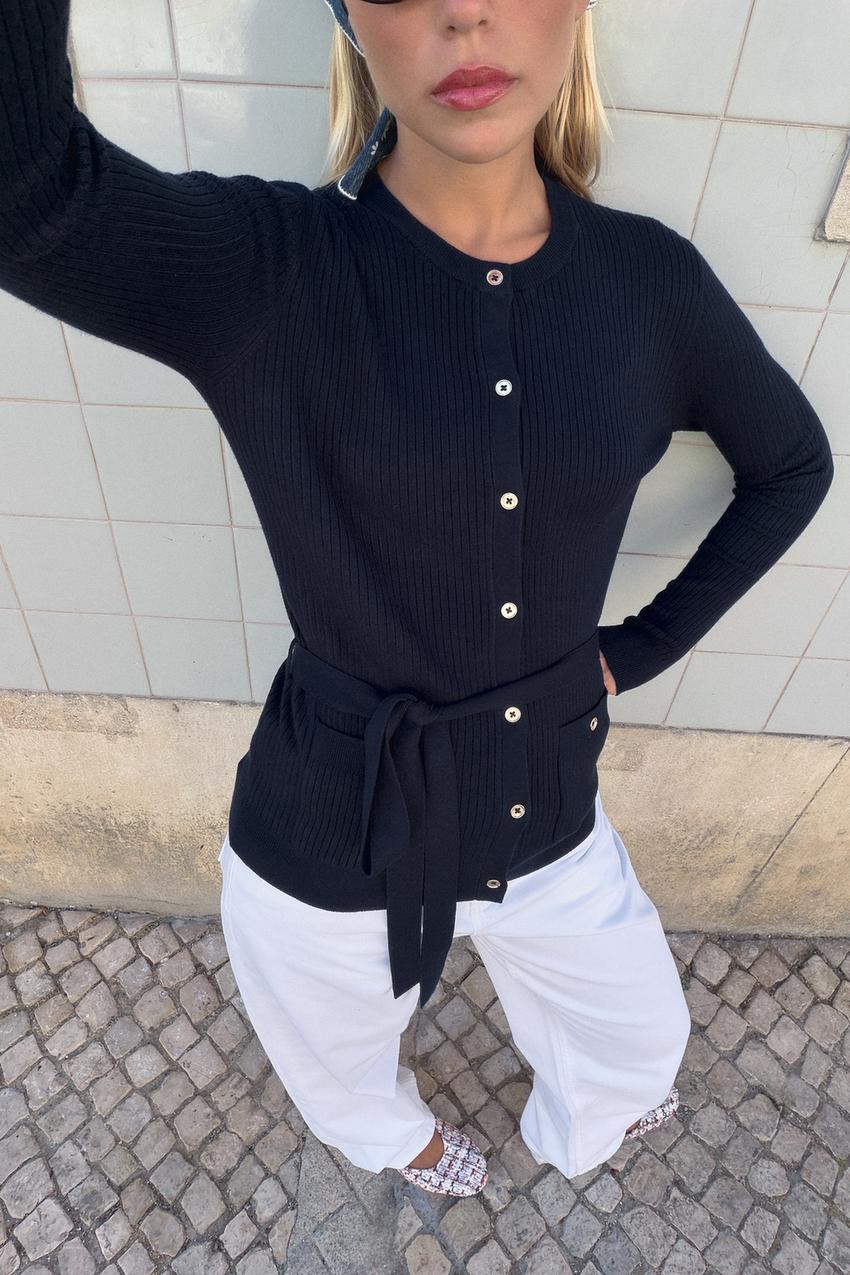 ZARA RIB KNIT BELTED CARDIGAN — photo 2