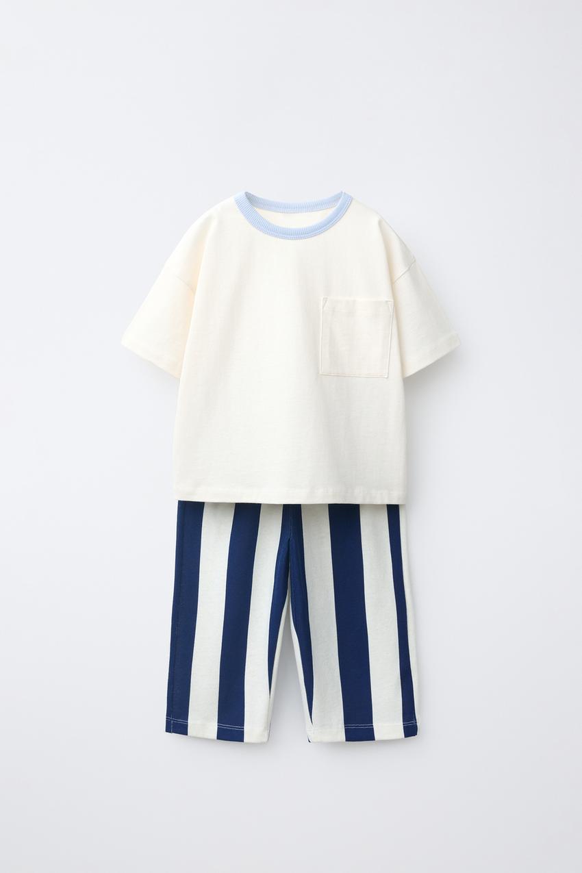 ZARA STRIPED T-SHIRT AND JOGGER SET — photo 1