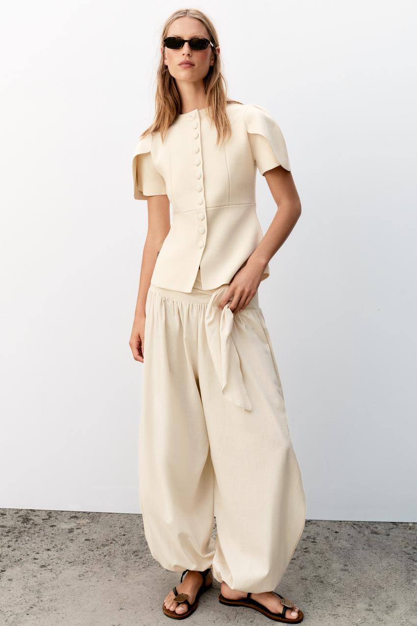 ZARA CARDIGAN WITH PUFF SLEEVES AND SLITS — photo 2