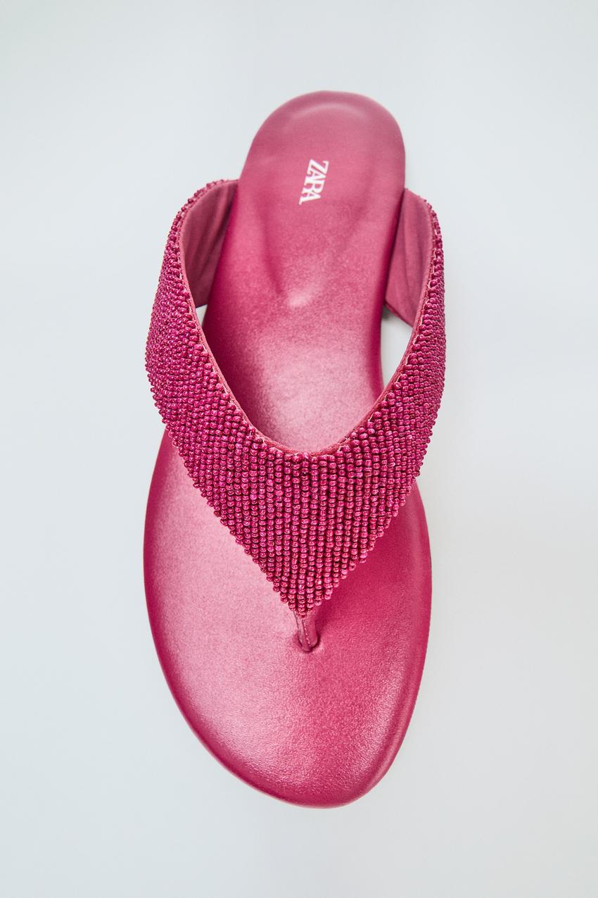 ZARA BEADED FLAT SANDALS — photo 1