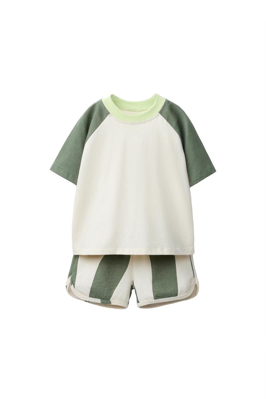 ZARA COLORBLOCK T-SHIRT AND WAVE PRINT SHORTS SET — photo 3