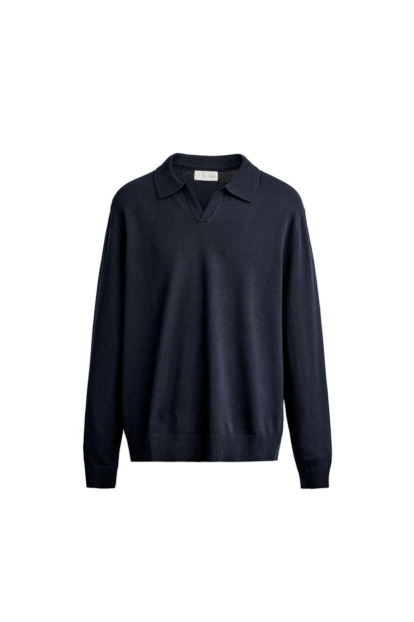 ZARA COTTON-LINEN KNIT REGULAR FIT POLO — photo 3