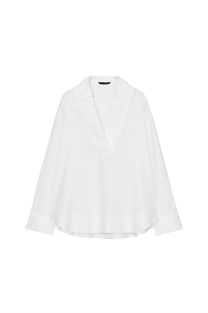 ZARA LINEN BLEND POLO COLLAR BLOUSE — photo 3