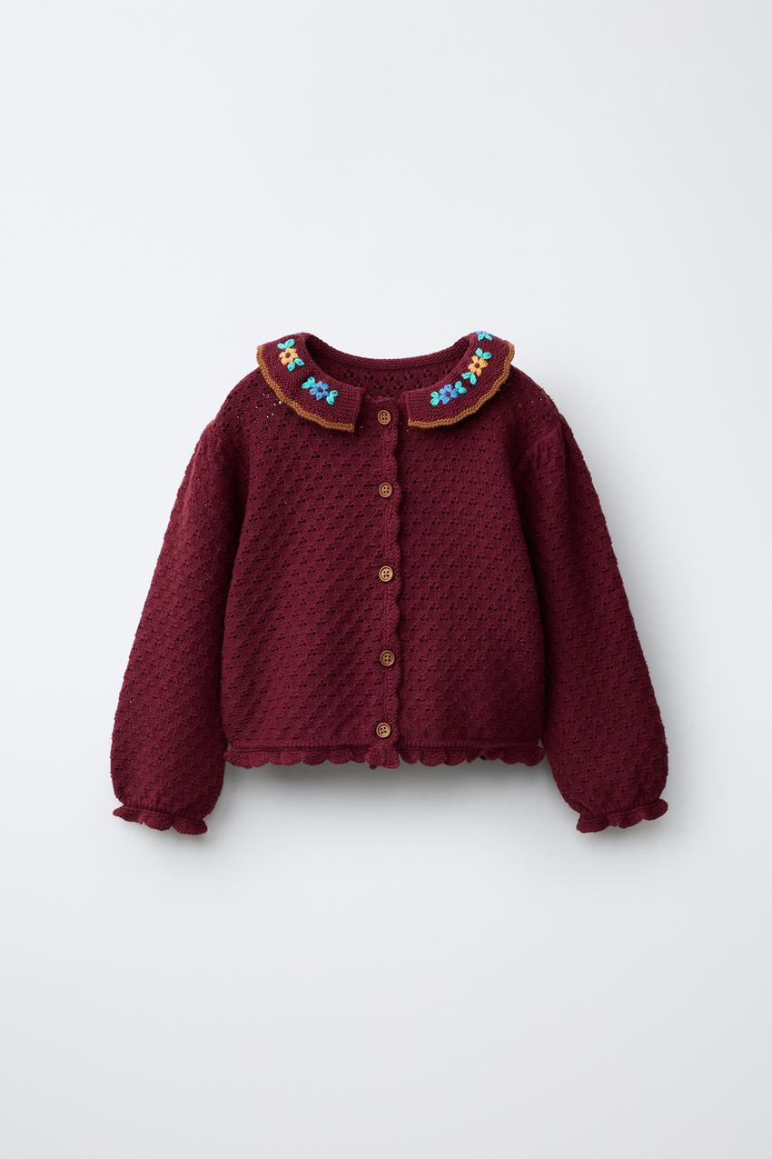 ZARA COTTON-LINEN EMBROIDERED CARDIGAN — photo 1
