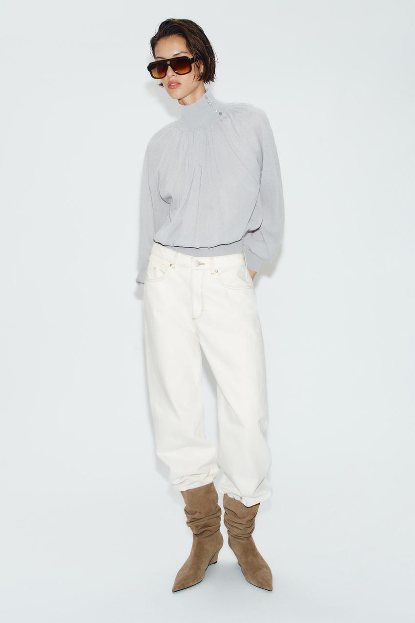 ZARA CONTRAST KNIT FLOWY BLOUSE — photo 2