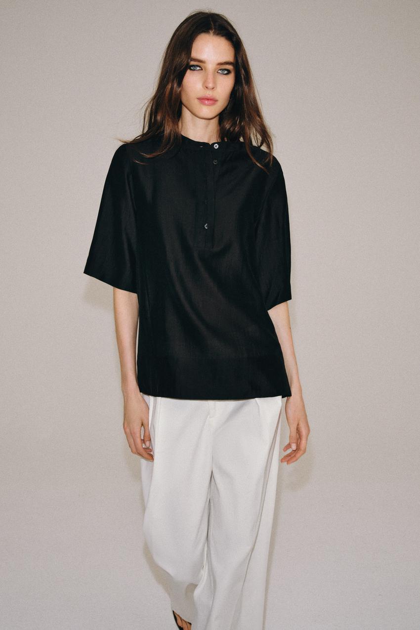 ZARA SHORT SLEEVE FLOWY BLOUSE ZW COLLECTION — photo 1