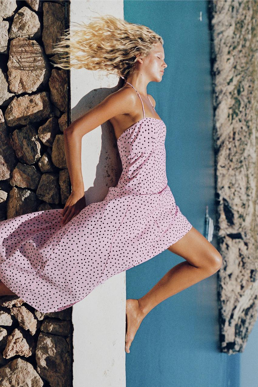 ZARA POLKA DOT VOLUME HALTER MIDI DRESS — photo 2