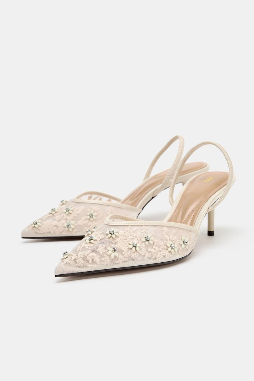 ZARA MESH EMBELLISHED SLINGBACK HEELS — photo 2