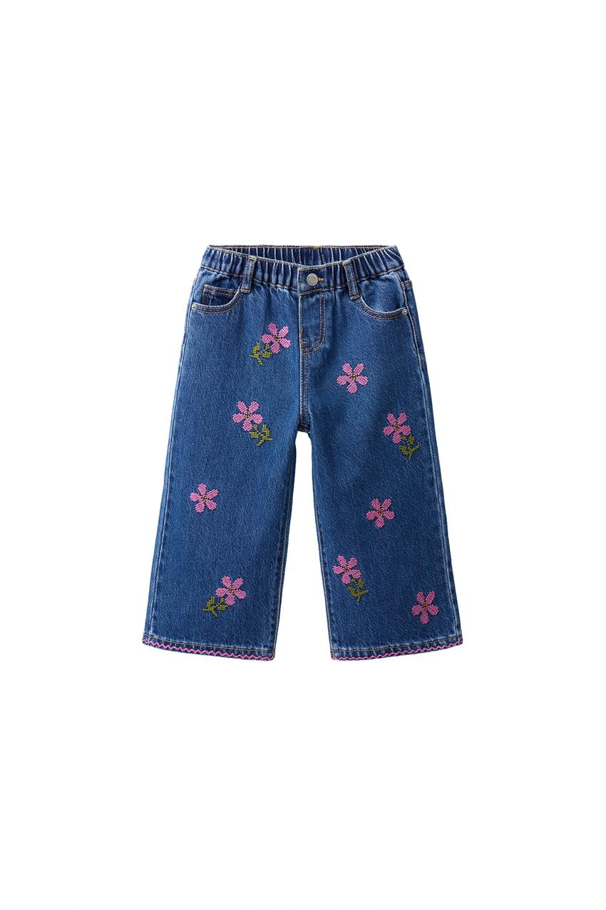 ZARA EMBROIDERED FLORAL CULOTTE JEANS — photo 3