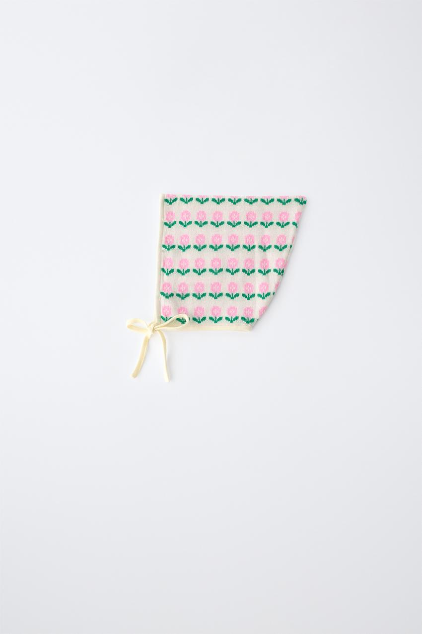 ZARA FLORAL JACQUARD KNIT BONNET — photo 1