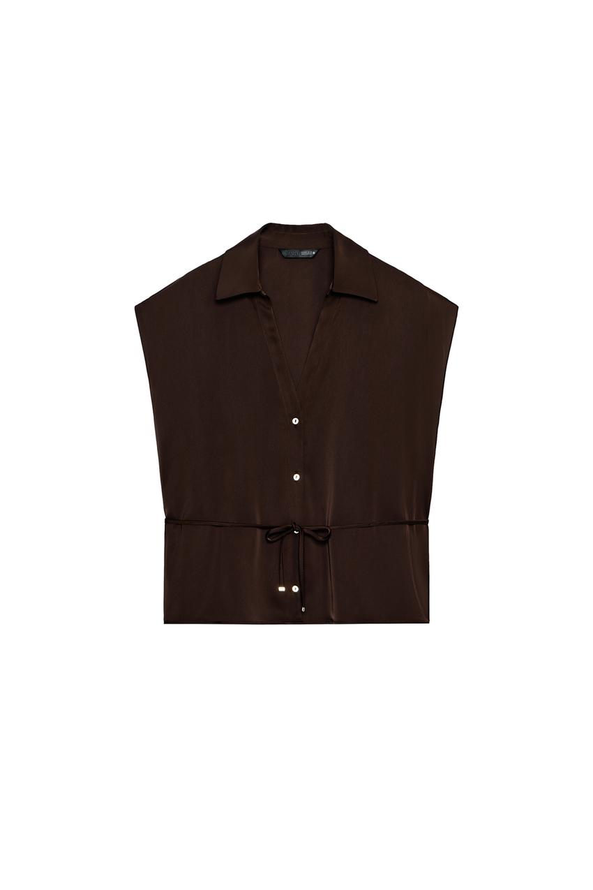 ZARA BELTED SATIN EFFECT SLEEVELESS SHIRT — photo 3