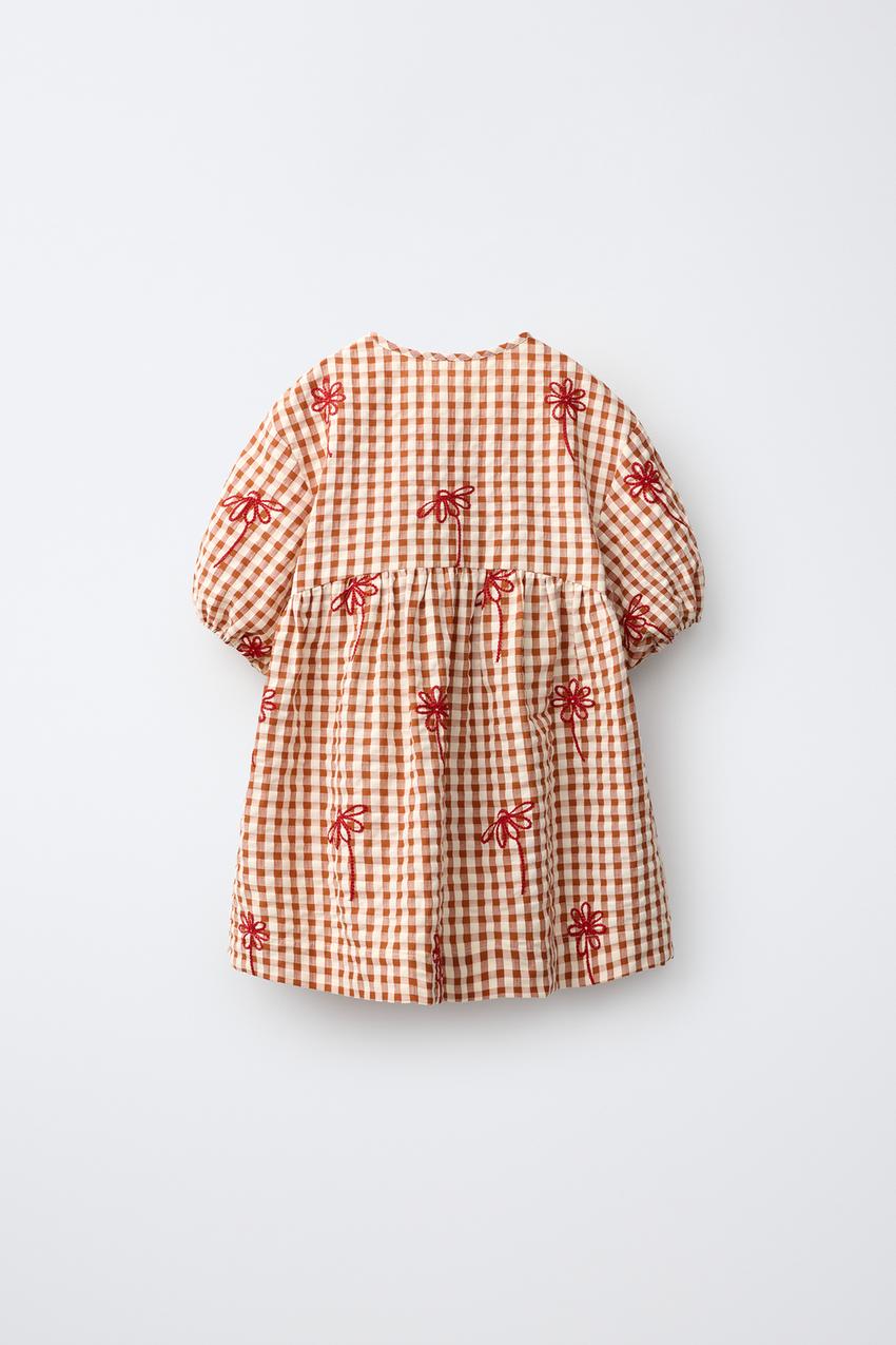 ZARA PLAID EMBROIDERED FLORAL DRESS — photo 2