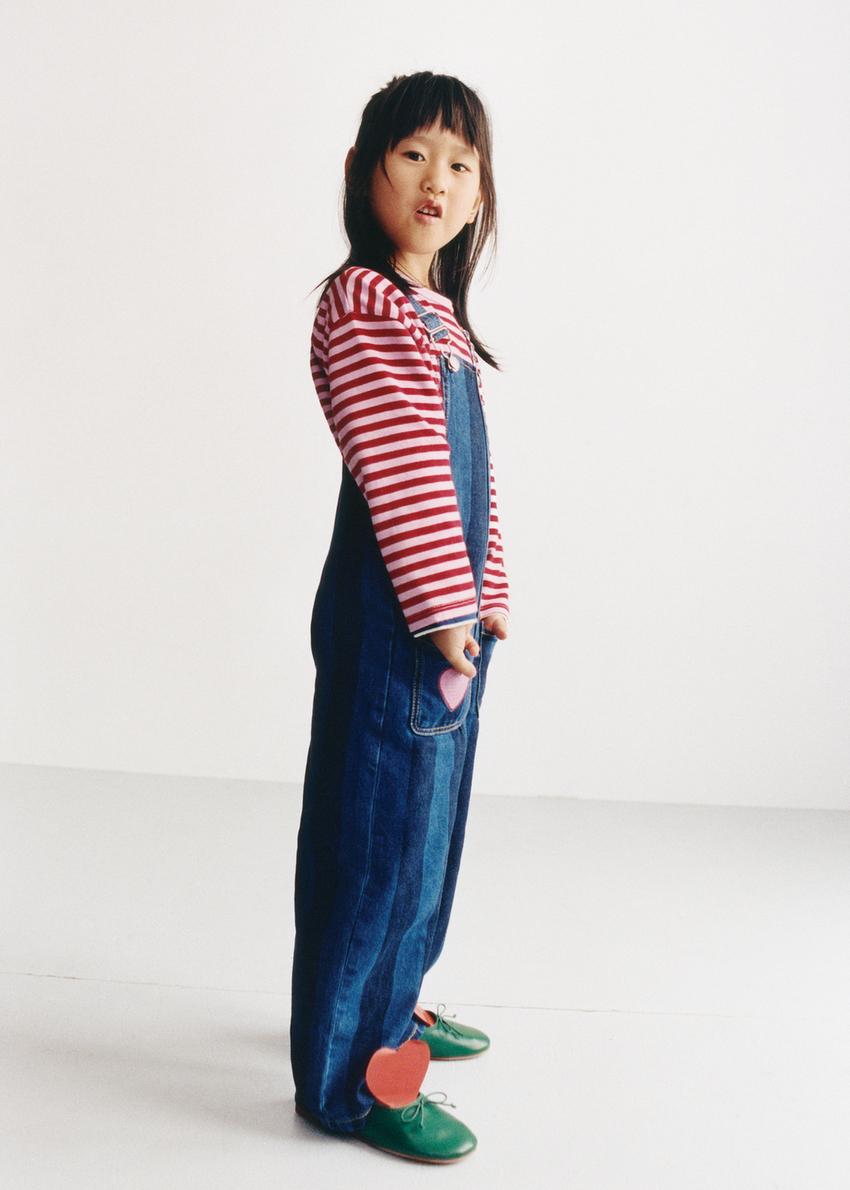 ZARA STRIPED HEART DENIM OVERALLS — photo 2
