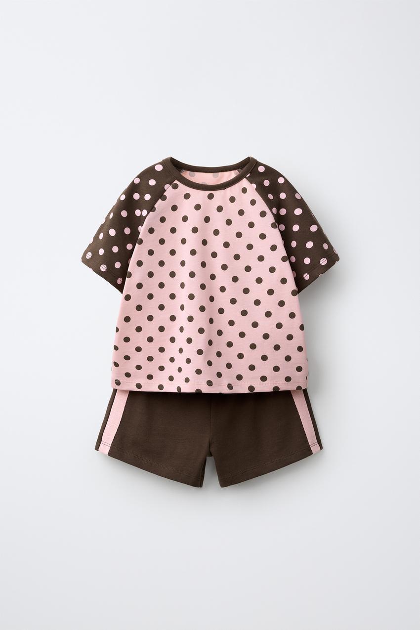 ZARA POLKA DOT T-SHIRT AND STRIPED SHORTS SET — photo 1