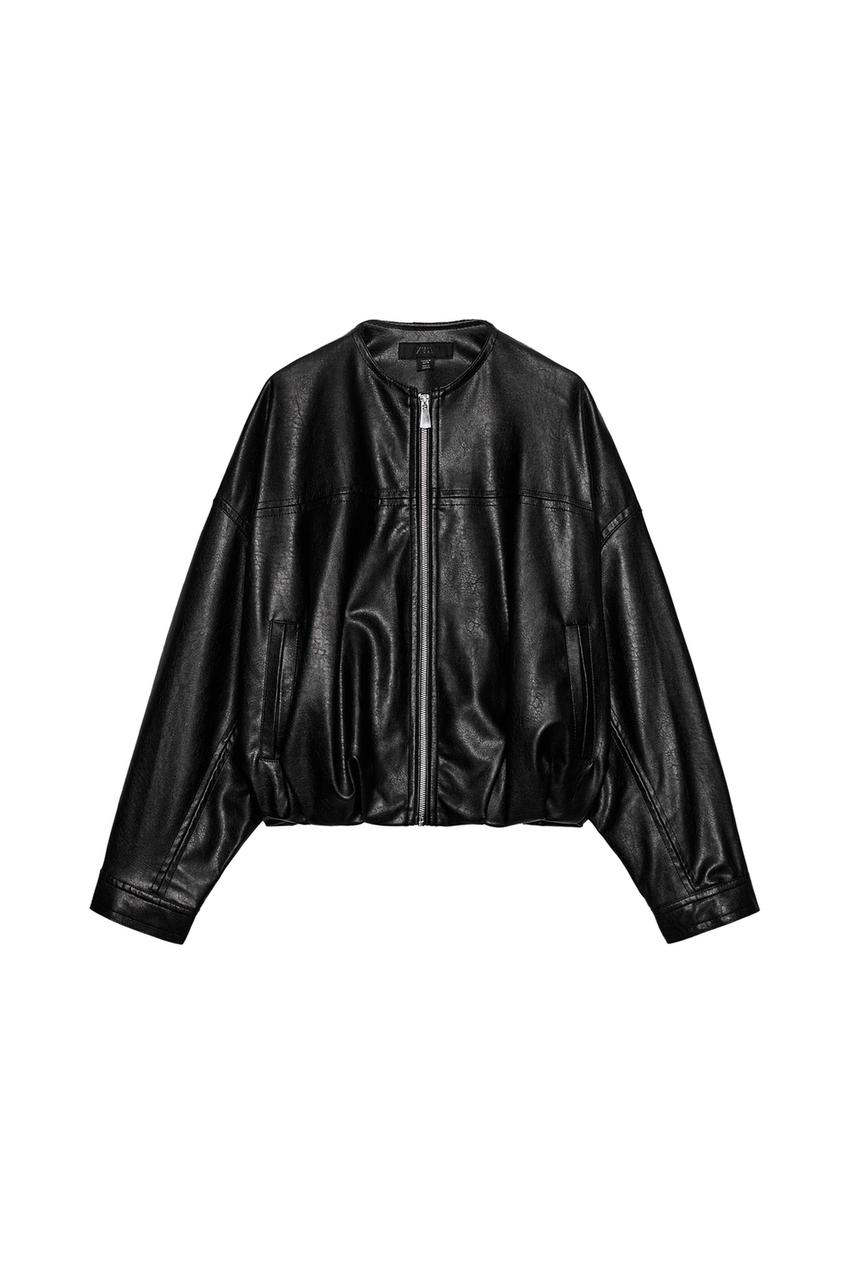 ZARA FAUX LEATHER BALLOON BOMBER JACKET — photo 3
