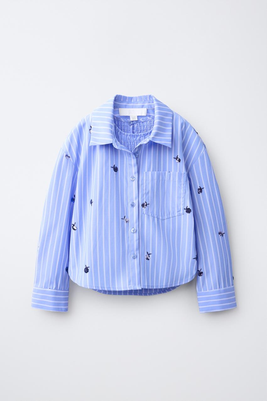 ZARA STRIPED SHIRT AND GATHERED TOP SET WITH SEQUIN APPLIQUÉ — photo 2