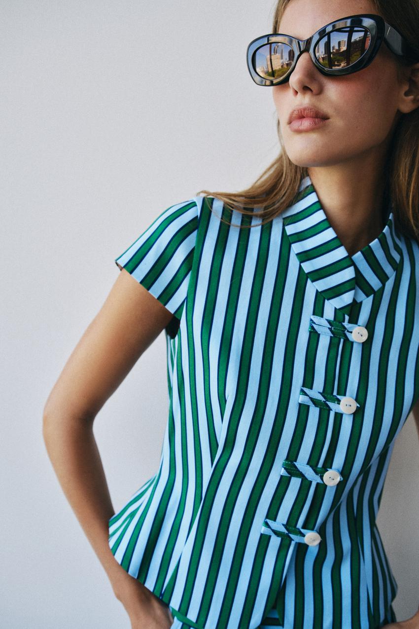 ZARA STRIPED FROG FASTENING TOP — photo 1