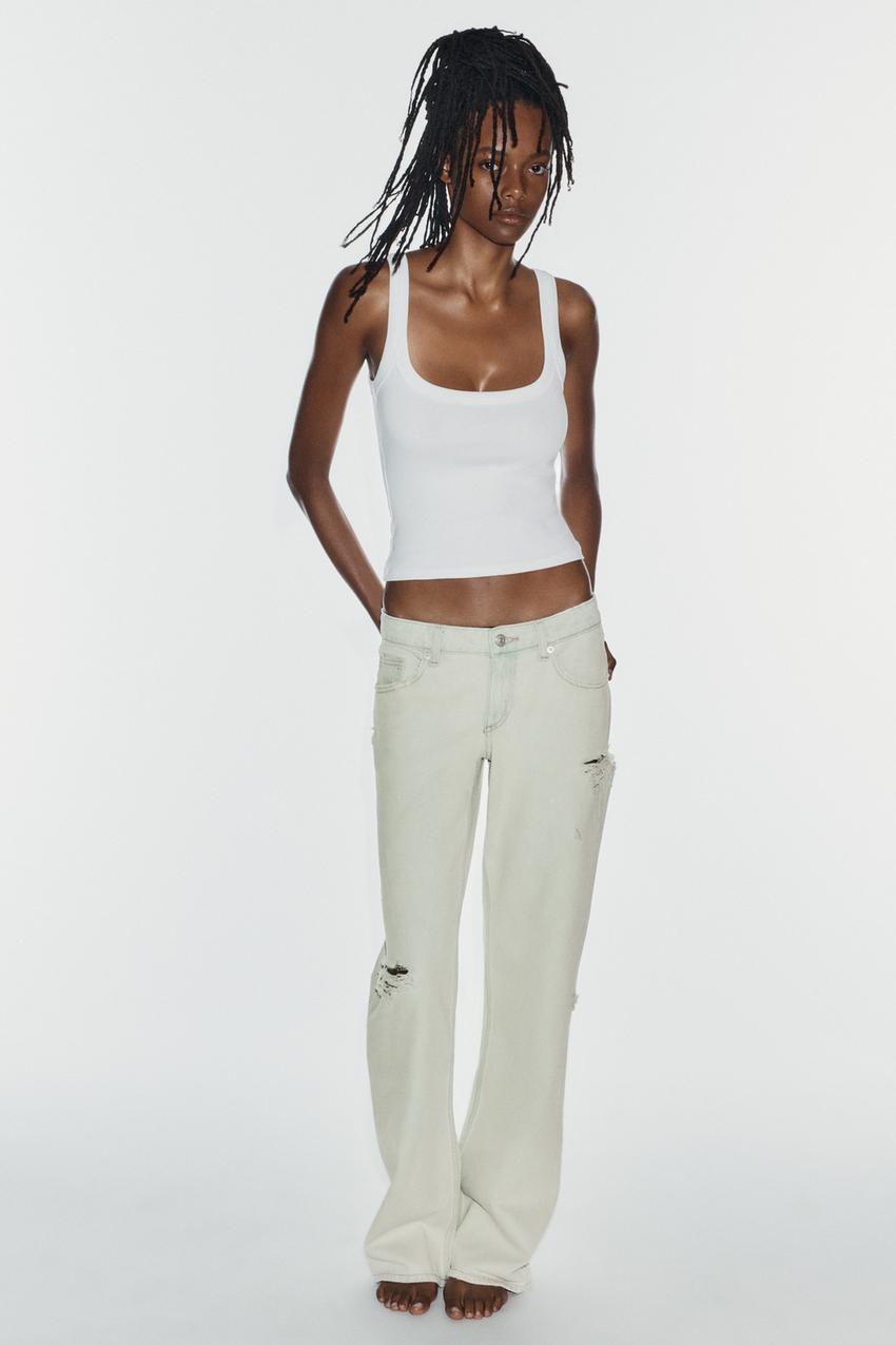 ZARA TRF DISTRESSED LOW-RISE WIDE-LEG JEANS — photo 1