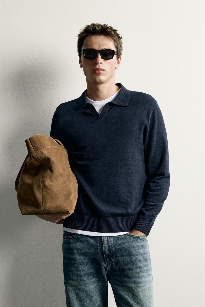 ZARA COTTON-LINEN KNIT REGULAR FIT POLO — photo 2