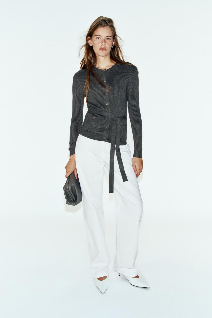 ZARA RIBBED CARDIGAN WITH BELT — photo 2