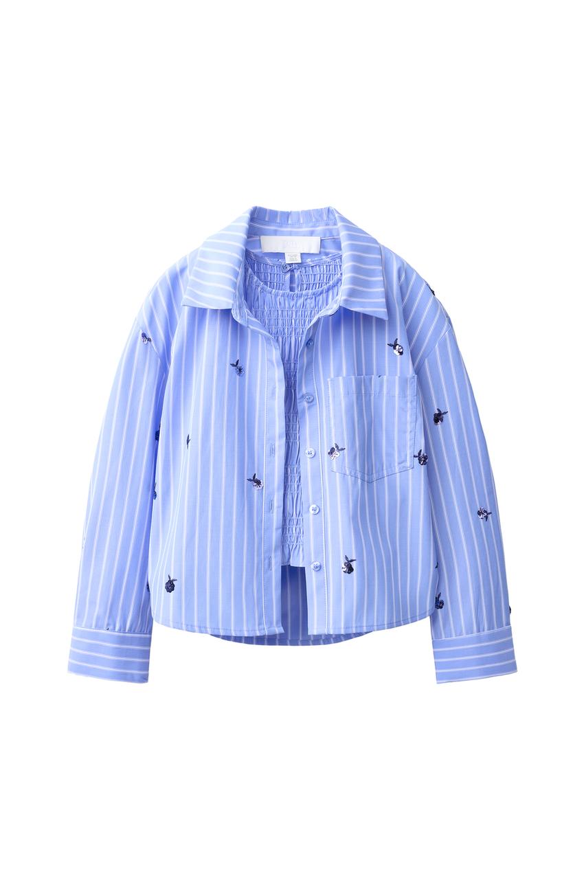 ZARA STRIPED SHIRT AND GATHERED TOP SET WITH SEQUIN APPLIQUÉ — photo 3