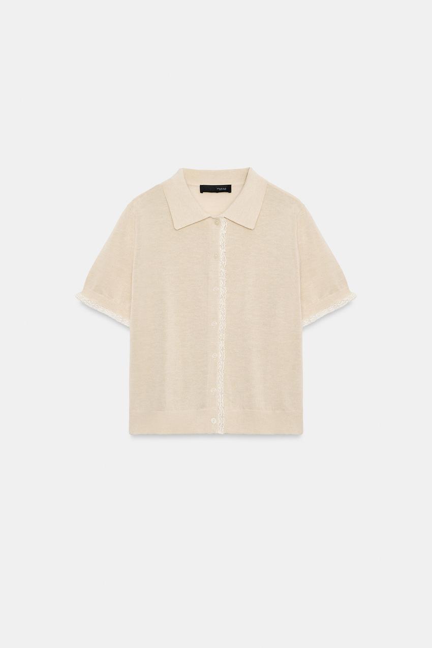 ZARA SHORT-SLEEVE LACE-TRIM CARDIGAN — photo 2