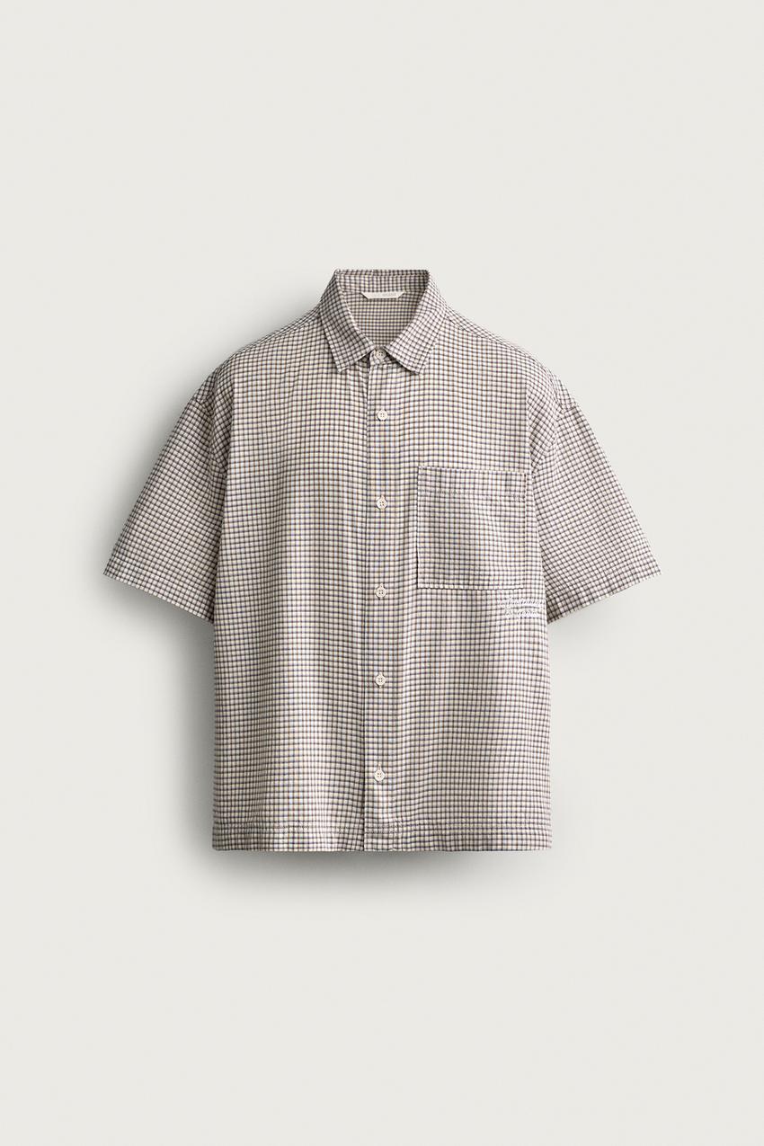ZARA RELAXED FIT PLAID TEXT SHIRT — photo 1