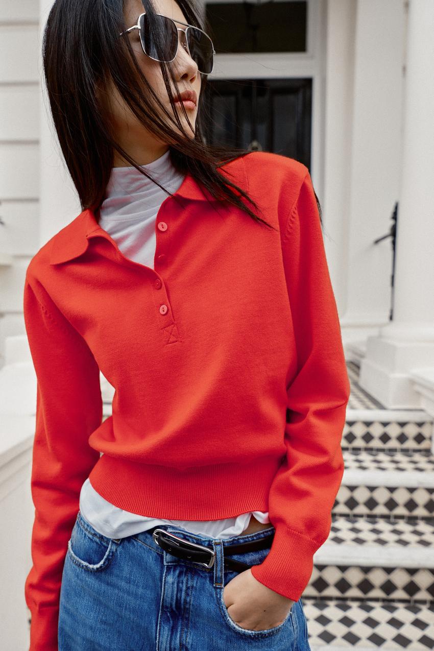 ZARA SHOULDER PAD KNIT POLO — photo 1