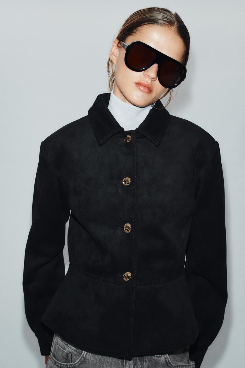ZARA FAUX SUEDE JACKET WITH SHOULDER PADS — photo 2