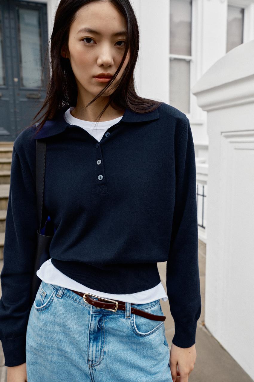 ZARA SHOULDER PAD KNIT POLO — photo 1