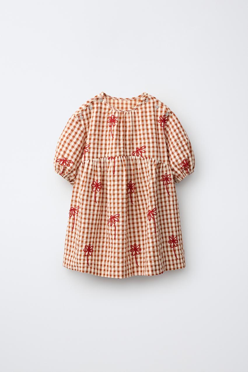 ZARA PLAID EMBROIDERED FLORAL DRESS — photo 1