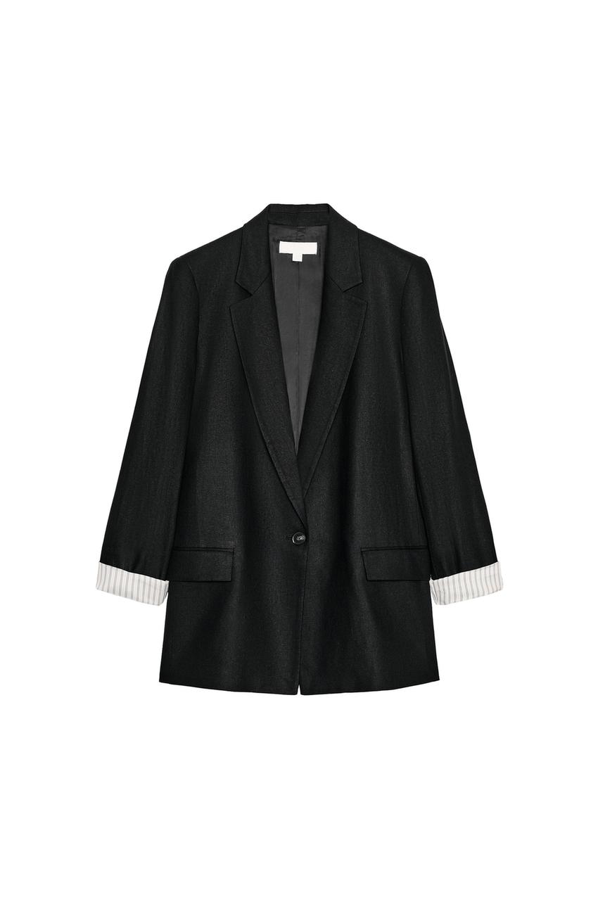 ZARA LINEN BLAZER WITH ROLLED SLEEVES — photo 3