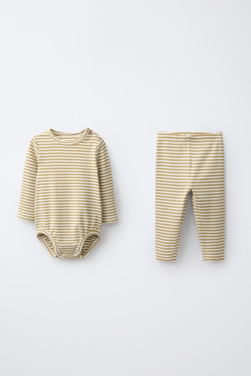 ZARA STRIPED LABEL BODYSUIT AND LEGGING SET — photo 1