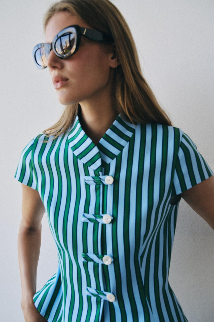 ZARA STRIPED FROG FASTENING TOP — photo 2