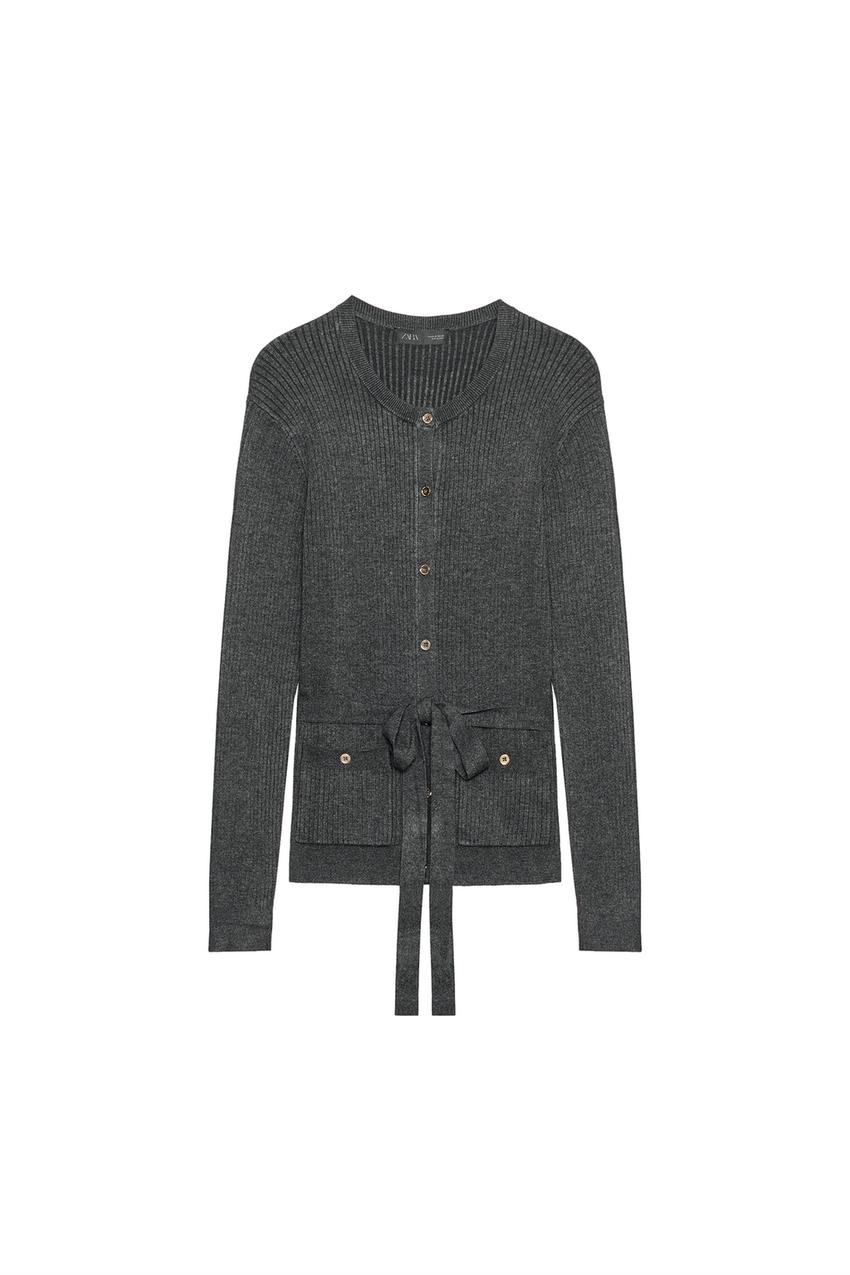 ZARA RIBBED CARDIGAN WITH BELT — photo 3