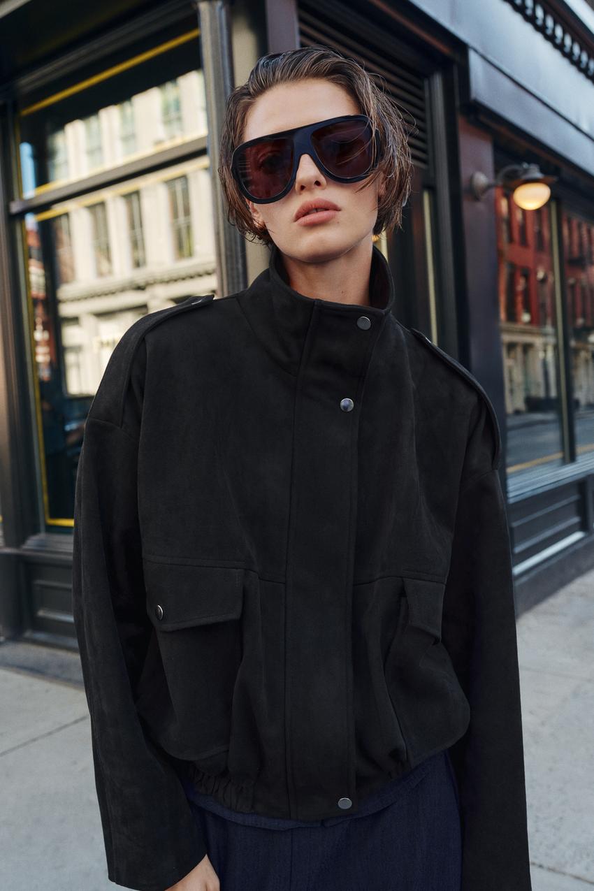 ZARA FAUX SUEDE BOMBER JACKET — photo 1